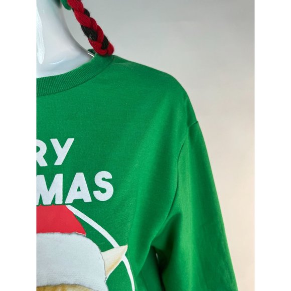 MAD Engine Ugly Christmas Holiday Cat Gift Sweatshirt Medium Green Cotton Blend - Picture 7 of 16